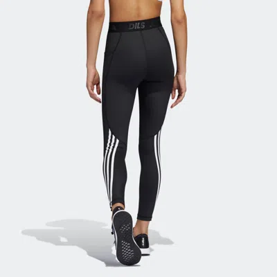 Adidas Originals (wmns) Adidas Tf Turf 3s Tight Solid Color High Waist Elastic Stripe Training Sports Gym Pants/trous In Black