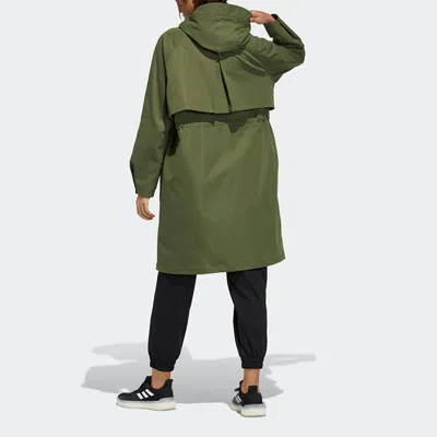 Adidas Originals (wmns) Adidas Tech Jkt Long Casual Sports Fleece Lined Hooded Windbreaker Jacket Military Green