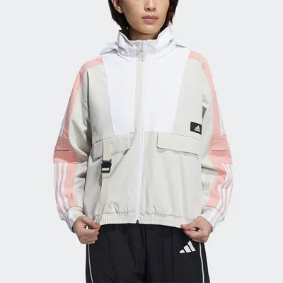 Adidas Originals (wmns) Adidas Str Jkt Warm Training Sports Storage Simple Hooded Fleece Lined Jacket Light Grey In Gray