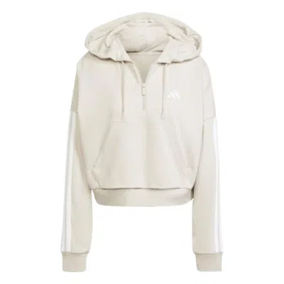 Adidas Originals (wmns) Adidas Essentials 3-stripes French Terry Quarter-zip Hoodie 'grey' In Gray