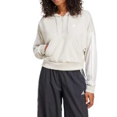 Adidas Originals (wmns) Adidas Essentials 3-stripes French Terry Quarter-zip Hoodie 'grey' In Gray