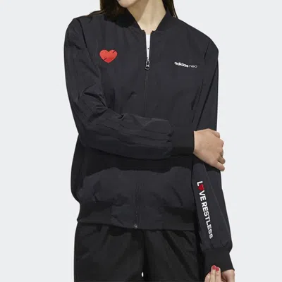Adidas Originals (wmns) Adidas Neo Stand-up Collar Sports Back Printing Jacket 'black'