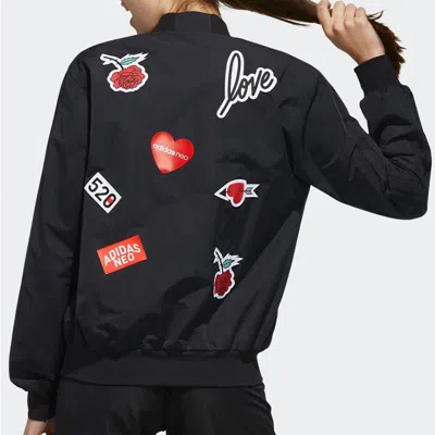 Adidas Originals (wmns) Adidas Neo Stand-up Collar Sports Back Printing Jacket 'black'