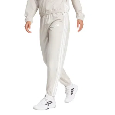 Adidas Originals (wmns) Adidas Train Essentials 3 Stripes Woven Pants 'beige White' In Gray