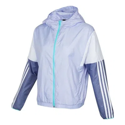 Adidas Originals (wmns) Adidas Fi W Wb Color Contrasting Colors Woven Sports Hooded Jacket Light Purple In Blue