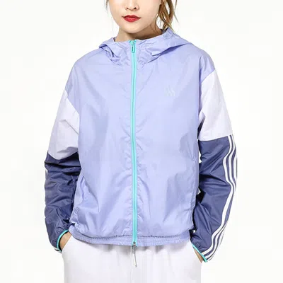 Adidas Originals (wmns) Adidas Fi W Wb Color Contrasting Colors Woven Sports Hooded Jacket Light Purple In Blue