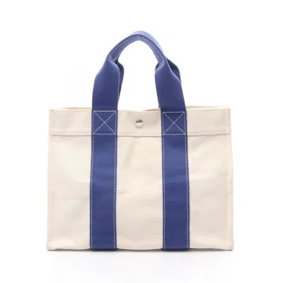 Pre-owned Hermes Blue Ivory Canvas Tote Bag ()
