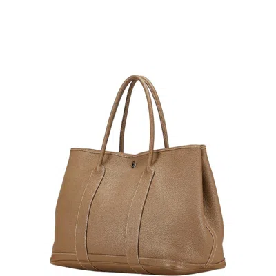 Pre-owned Hermes Garden Brown Etoupe Gray Negonda Leather Handbag Tote Bag () In Multi