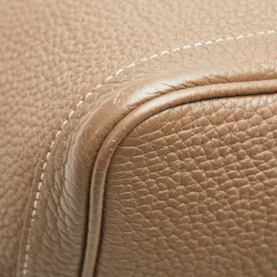 Pre-owned Hermes Garden Brown Etoupe Gray Negonda Leather Handbag Tote Bag () In Multi