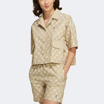 Adidas Originals (wmns) Adidas Neo Lapel Loose Breathable Sports Casual Polo Shirts 'beige' In Neutral