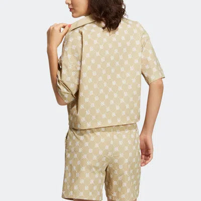 Adidas Originals (wmns) Adidas Neo Lapel Loose Breathable Sports Casual Polo Shirts 'beige' In Neutral