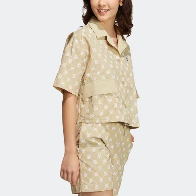 Adidas Originals (wmns) Adidas Neo Lapel Loose Breathable Sports Casual Polo Shirts 'beige' In Neutral