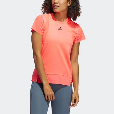 Adidas Originals (wmns) Adidas Training Round Neck Sports Running Short Sleeve Pink T-shirt In Red