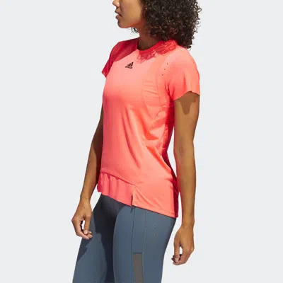 Adidas Originals (wmns) Adidas Training Round Neck Sports Running Short Sleeve Pink T-shirt In Red
