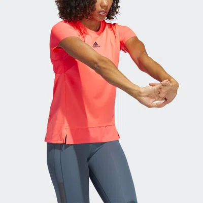Adidas Originals (wmns) Adidas Training Round Neck Sports Running Short Sleeve Pink T-shirt In Red