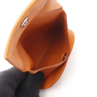 Pre-owned Hermes Orange Epsom Leather Coin Purse/coin Case ()