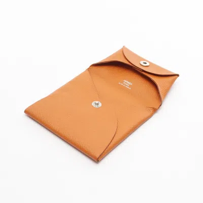 Pre-owned Hermes Orange Epsom Leather Coin Purse/coin Case ()