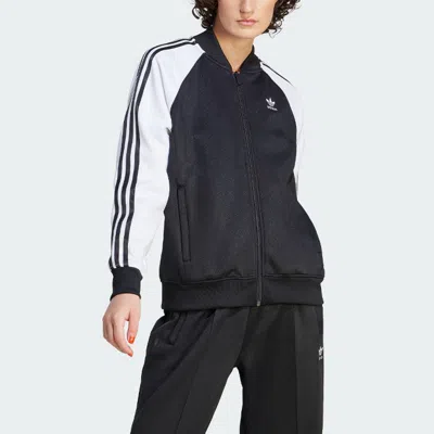 Adidas Originals (wmns) Adidas Adicolor Classics Oversized Sst Track Jacket 'black White' In Blue