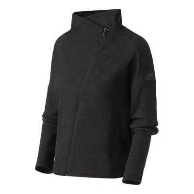Adidas Originals (wmns) Adidas W Htr Jkt Solid Color Irregular Zipper Sports Jacket Black Gray