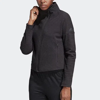 Adidas Originals (wmns) Adidas W Htr Jkt Solid Color Irregular Zipper Sports Jacket Black Gray
