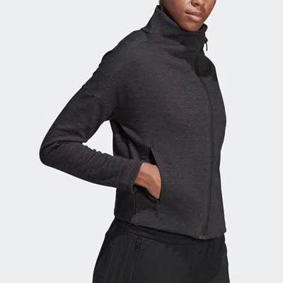 Adidas Originals (wmns) Adidas W Htr Jkt Solid Color Irregular Zipper Sports Jacket Black Gray