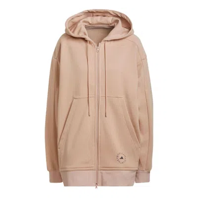 Adidas Originals (wmns) Adidas By Stella Mccartney Logo Print Zip-up Hoodie 'beige' In Pink