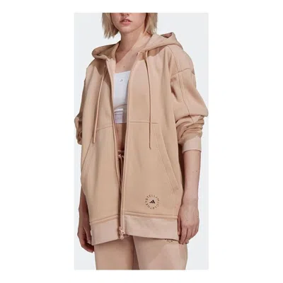 Adidas Originals (wmns) Adidas By Stella Mccartney Logo Print Zip-up Hoodie 'beige' In Pink