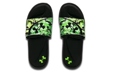 Under Armour Ignite 6 Graphic Strap Slide 'black Green Citrine Camo' In Multi