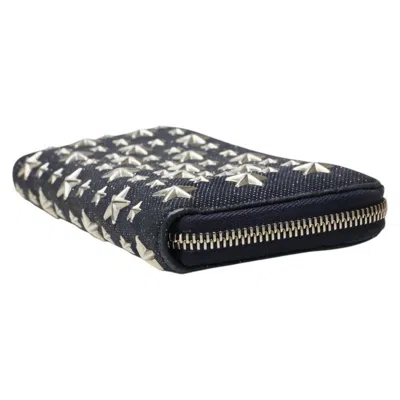 Pre-owned Jimmy Choo Navy Canvas Leather Long Wallet (bi-fold) () In Blue