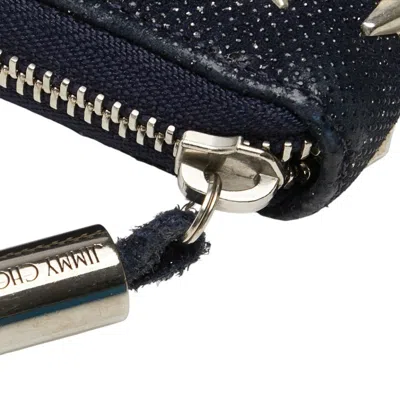 Pre-owned Jimmy Choo Navy Canvas Leather Long Wallet (bi-fold) () In Blue