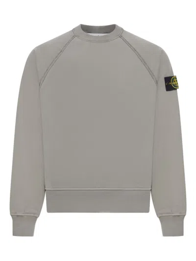 Stone Island Grey Brushed Organic Cotton Crewneck Sweatshirt In Gray