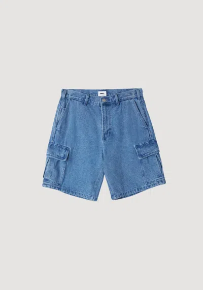 Obey Bigwig Baggy Denim Cargo Short In Blue