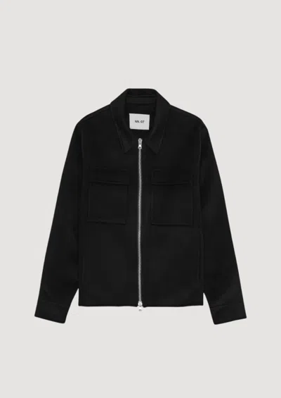 Nn07 Alban 1088 Recycled Grain De Poudre Overshirt In Black