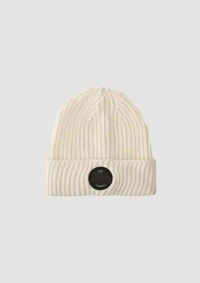 C.p. Company Extra Fine Merino Wool Lens Beanie In White