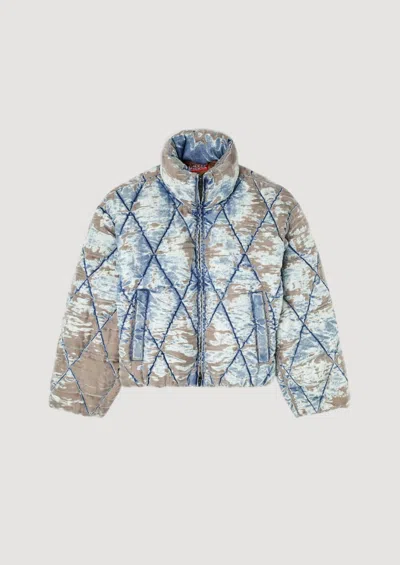 Diesel Men W-kons Down Jacket With Distressed Effect In Blue