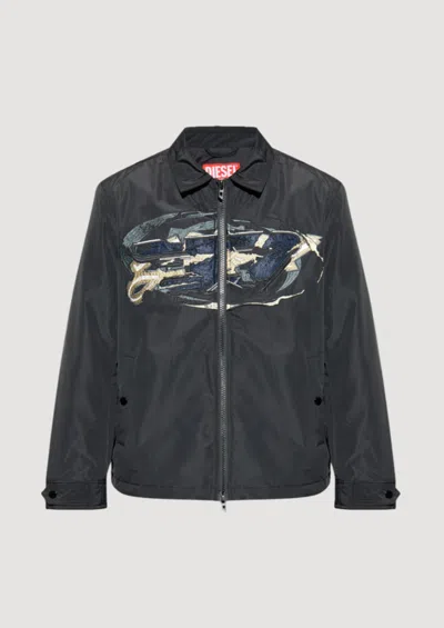Diesel Modern Black Jacket With Intricate Graphic Detailing In Multi