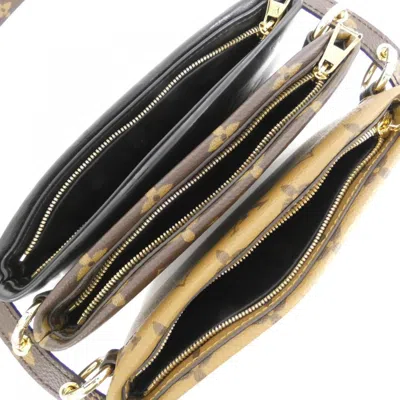 Pre-owned Louis Vuitton Black Marron Coated Canvas Leather Pochette Shoulder Bag () In Multi