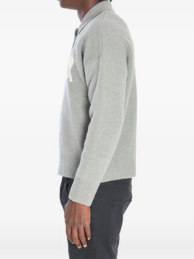 Ami Alexandre Mattiussi Ami Paris Ami Paris De Coeur Wool Polo Shirt In Gray