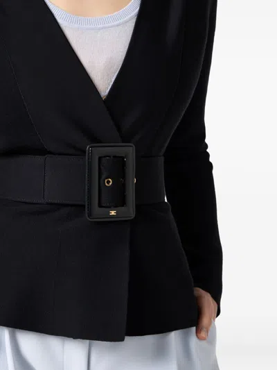 Elisabetta Franchi Black Belted Knitted Jacket In Black