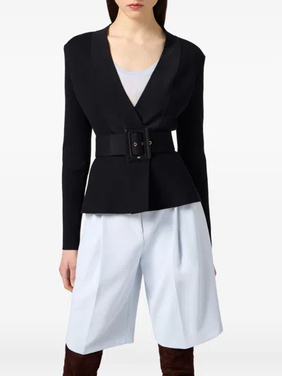 Elisabetta Franchi Black Belted Knitted Jacket In Black