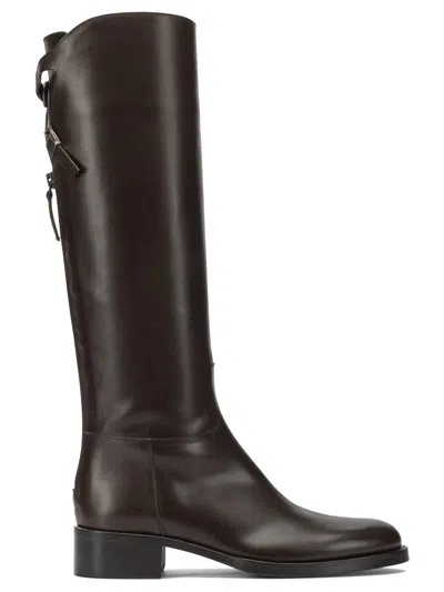 Sartore Brown Leather Riding Boots In Brown