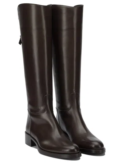 Sartore Brown Leather Riding Boots In Brown