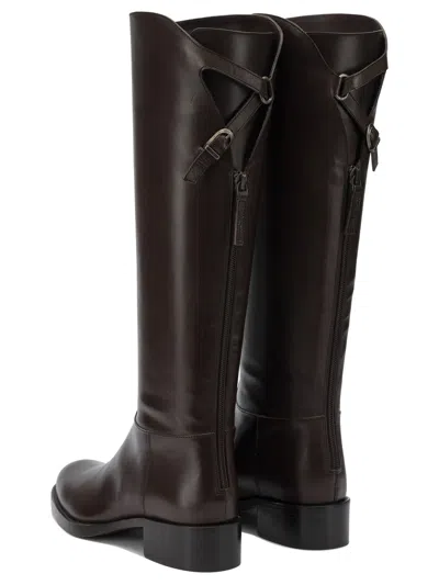 Sartore Brown Leather Riding Boots In Brown