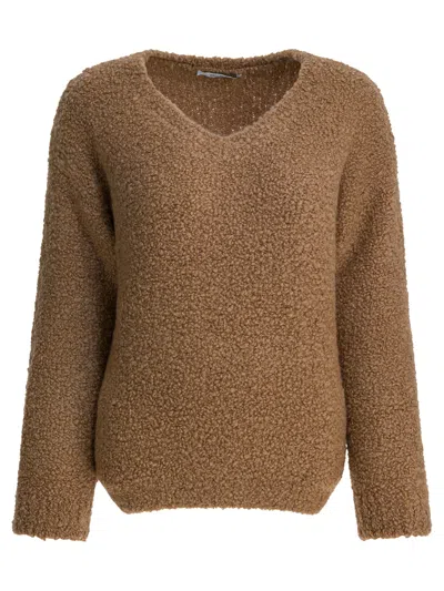 Max Mara Camel And Silk V-neck Sweater Knitwear Brown In Black