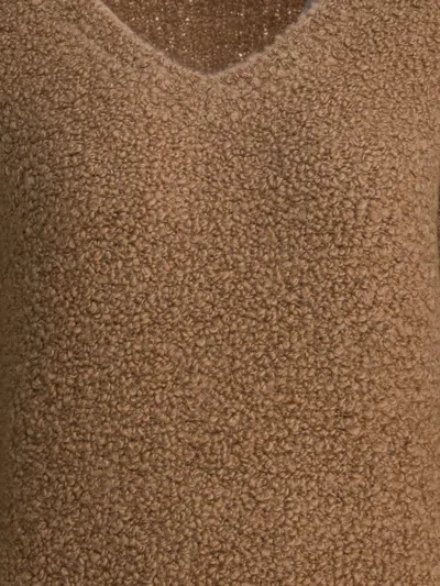 Max Mara Camel And Silk V-neck Sweater Knitwear Brown In Black