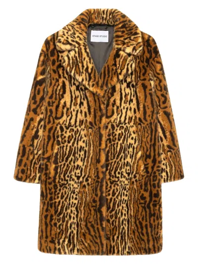 Stand Studio Camille Faux Fur Cocoon Coat In Black