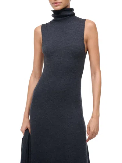 Staud Fitted Midi Dress Scarf Detail In Blue