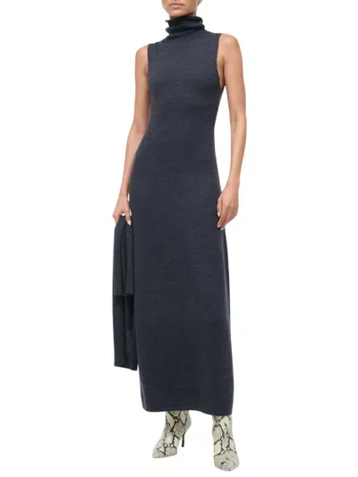 Staud Fitted Midi Dress Scarf Detail In Blue