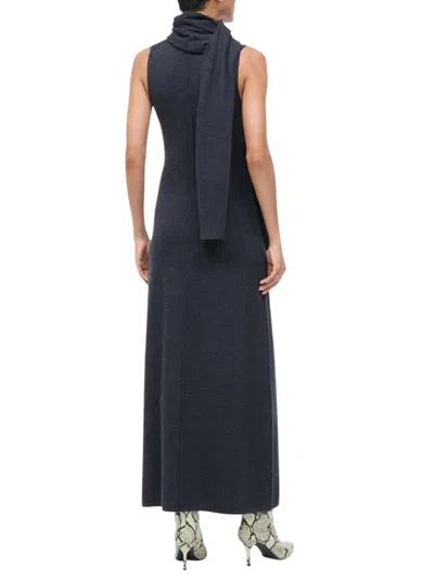 Staud Fitted Midi Dress Scarf Detail In Blue