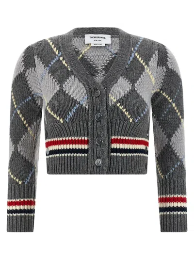 Thom Browne Cardigan Argyle Sweaters And Cardigans Gray In Gray